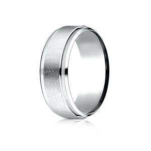 7mm Round Edge Swirl Finish Carved Wedding Band, in 14K White Gold | RockHer
