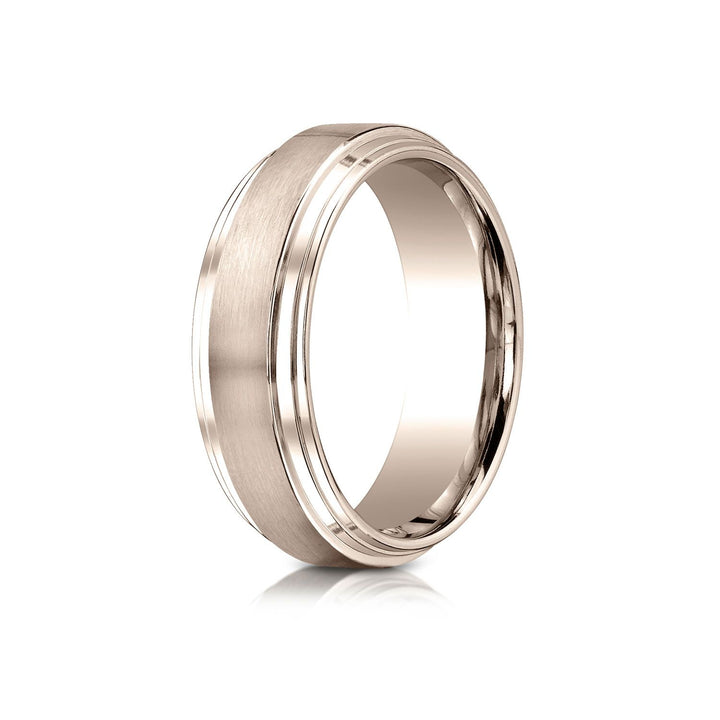 8mm Satin Finish Carved Wedding Band, in 14K Rose Gold | RockHer