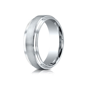8mm Satin Finish Carved Wedding Band, in 14K White Gold | RockHer