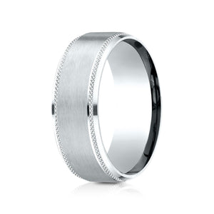 8mm Satin Finish Carved Wedding Band, in 14K White Gold | RockHer