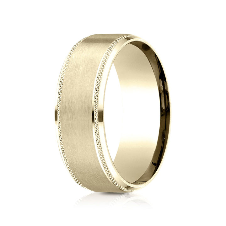 8mm Satin Finish Carved Wedding Band, in 18K Yellow Gold | RockHer