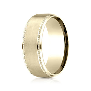 8mm Satin Finish Carved Wedding Band, in 14K Yellow Gold | RockHer