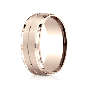 8mm Satin Finish Carved Wedding Band, in 14K Rose Gold | RockHer