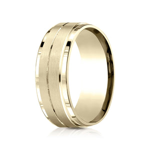 8mm Satin Finish Carved Wedding Band, in 18K Yellow Gold | RockHer