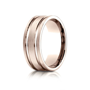 8mm Satin Finish Parallel Groove Carved Wedding Band, in 14K Rose Gold | RockHer