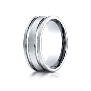 8mm Satin Finish Parallel Groove Carved Wedding Band, in 18K White Gold | RockHer