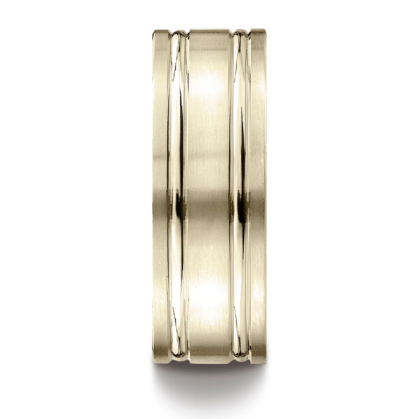 14k Yellow Gold 8mm Comfort-fit Satin-finished With Parallel Grooves Carved Design Band