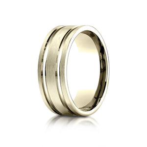 8mm Satin Finish Parallel Groove Carved Wedding Band, in 14K Yellow Gold | RockHer