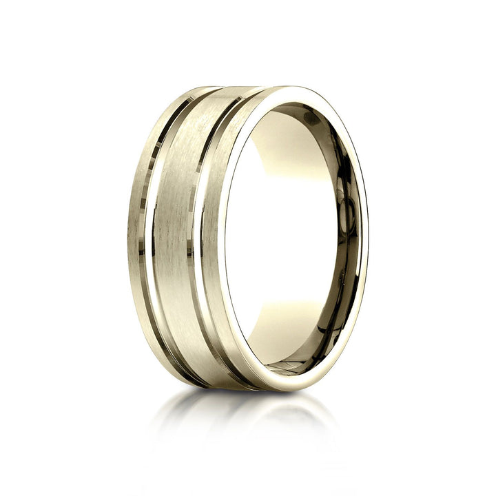 8mm Satin Finish Parallel Groove Carved Wedding Band, in 18K Yellow Gold | RockHer