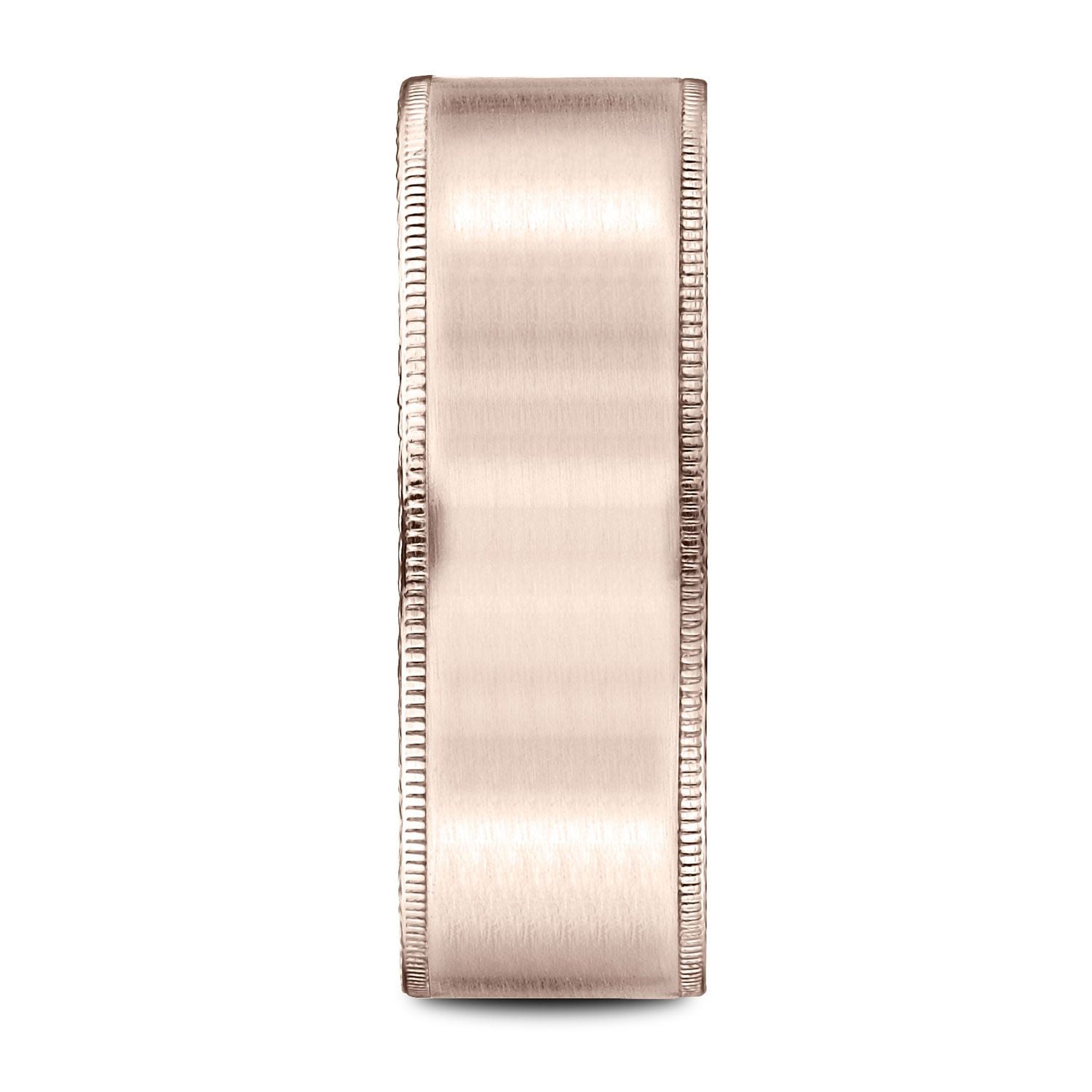 14k Rose Gold 8mm Comfort-fit Riveted Edge Satin Finish Design Band –
