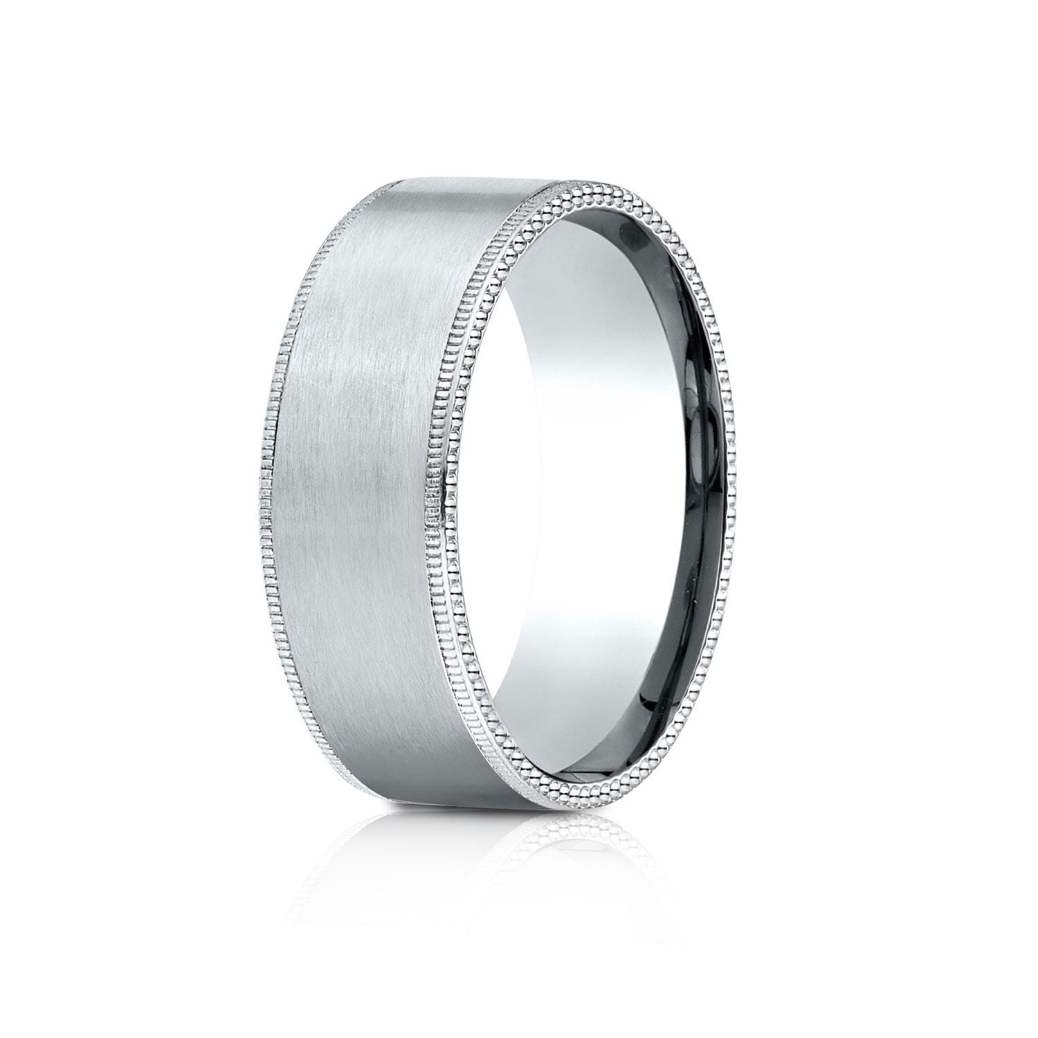 14k White Gold 8mm Comfort-fit Riveted Edge Satin Finish Design Band
