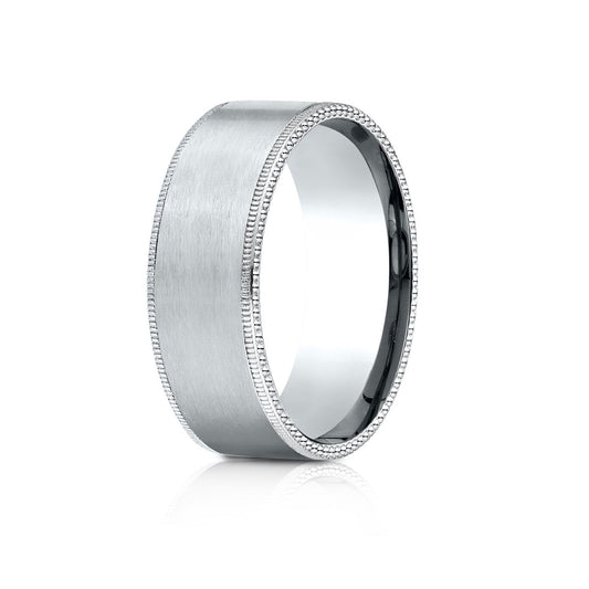 14k White Gold 8mm Comfort-fit Riveted Edge Satin Finish Design Band