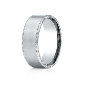 8mm Satin Finish Carved Wedding Band, in 18K White Gold | RockHer