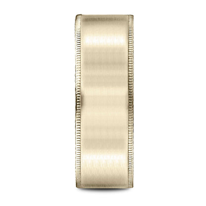18k Yellow Gold 8mm Comfort-fit Riveted Edge Satin Finish Design Band