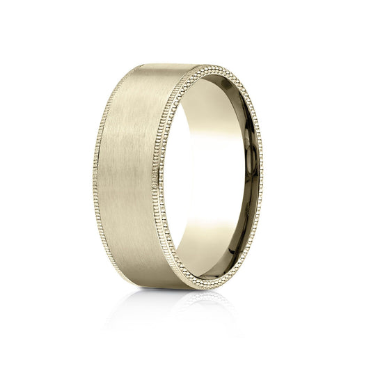 18k Yellow Gold 8mm Comfort-fit Riveted Edge Satin Finish Design Band