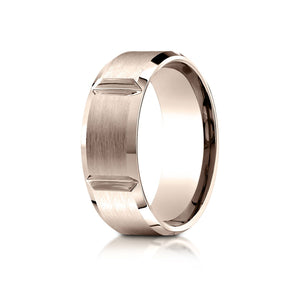 8mm Satin Finish Grooves Carved Wedding Band, in 14K Rose Gold | RockHer