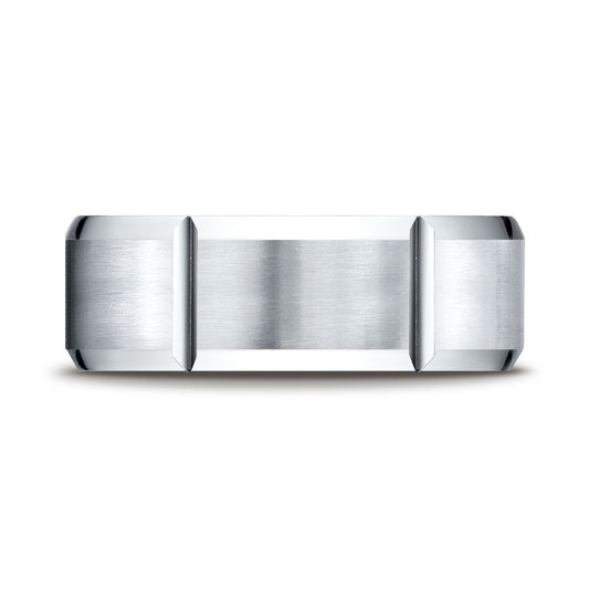 Platinum 8mm Comfort-fit Satin-finished Grooves Carved Design Band