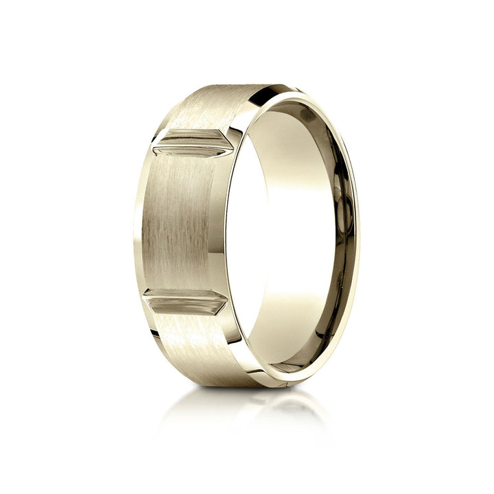 8mm Satin Finish Grooves Carved Wedding Band, in 18K Yellow Gold | RockHer