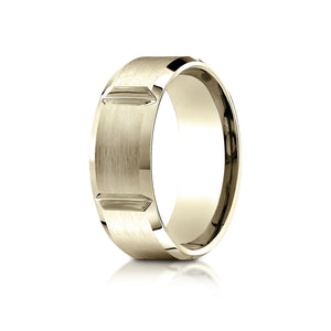 8mm Satin Finish Grooves Carved Wedding Band, in 14K Yellow Gold | RockHer