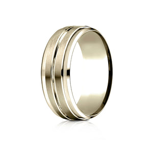8mm Satin Finish High Polished Center Cut Carved Wedding Band, in 14K Yellow Gold | RockHer