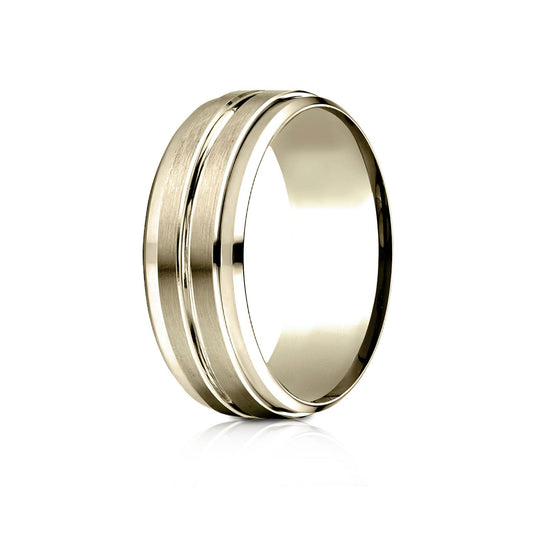 14k Yellow Gold 8mm Comfort-fit Drop Bevel Satin Center Cut Design Band