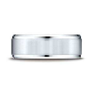 8mm Satin Finish High Polished Beveled Edge Carved Wedding Band, in Platinum | RockHer