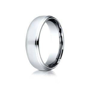 6.5mm Drop Edge High Polish Carved Wedding Band, in 14K White Gold | RockHer