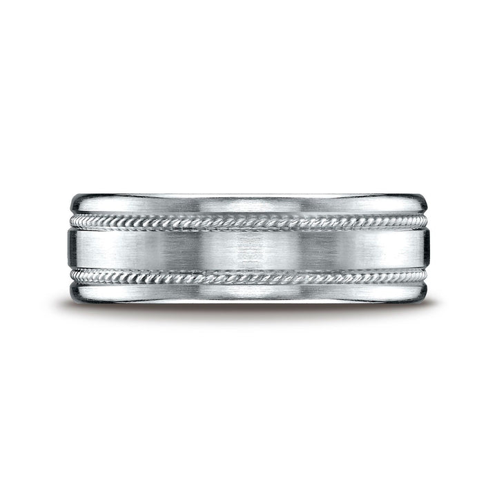 7.5mm Satin Finish Rope Carved Wedding Band, in Platinum | RockHer