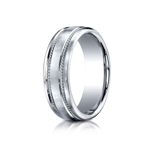 18kwhite Gold 7.5mm Comfort-fit Satin-finished Rope Carved Design Band