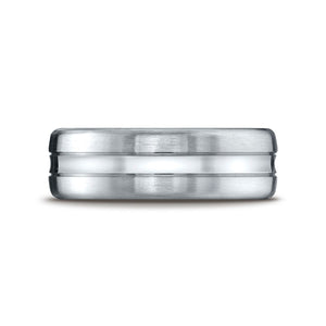 7.5mm Satin Finish High Polished Center Cut Carved Wedding Band, in Platinum | RockHer