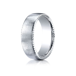 7.5mm Satin Finish Carved Wedding Band, in 14K White Gold | RockHer