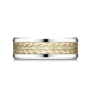 8mm Drop Bevel Treaded Carved Wedding Band, in 14K White Gold | RockHer