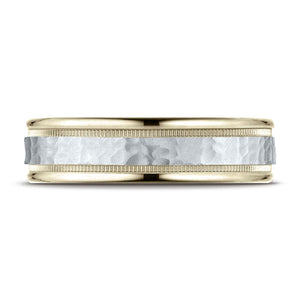 6mm Hammered Finish Milgrain Carved Wedding Band, in 14K White Gold | RockHer