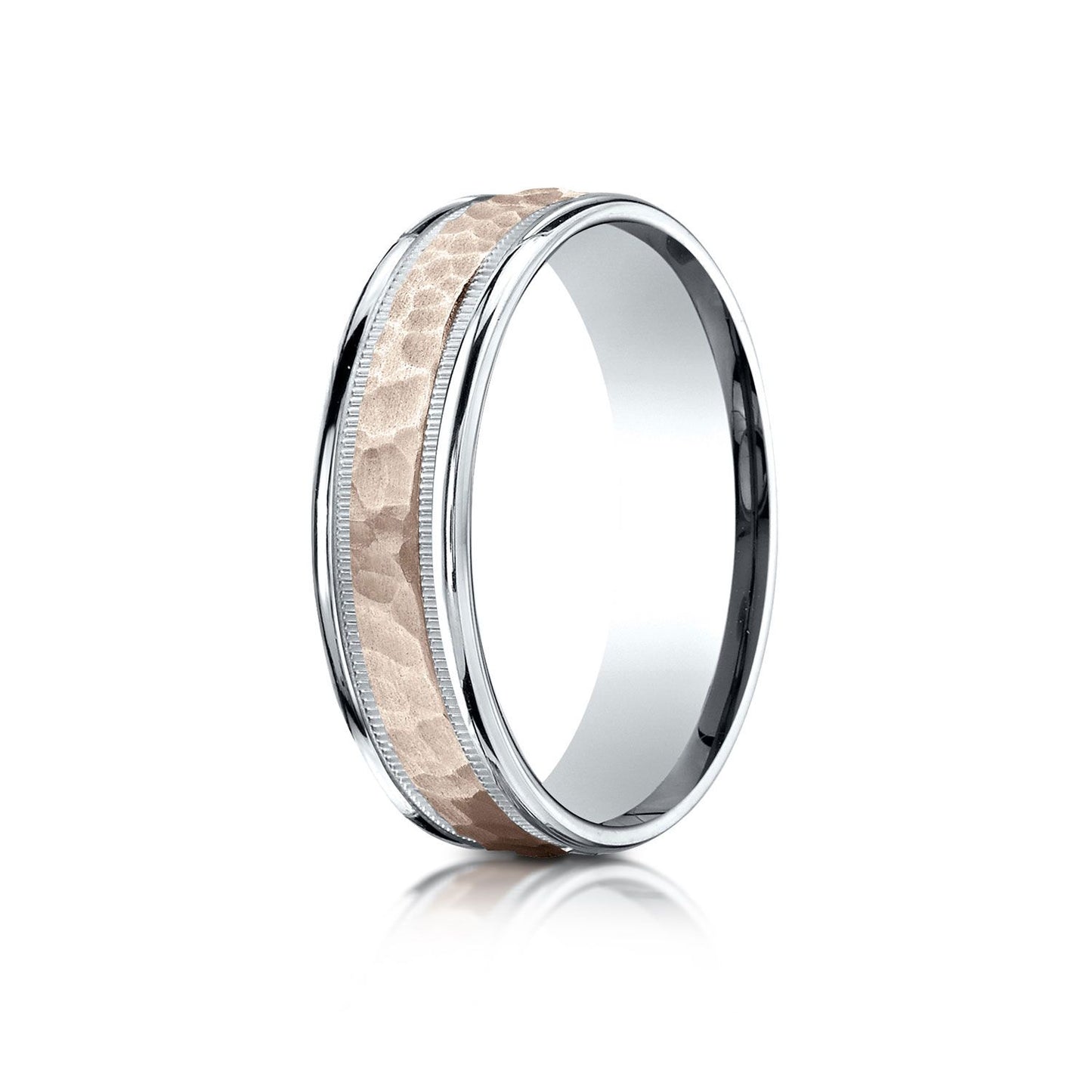 14k Two-toned 6mm Comfort-fit Hammer Finish Design Band