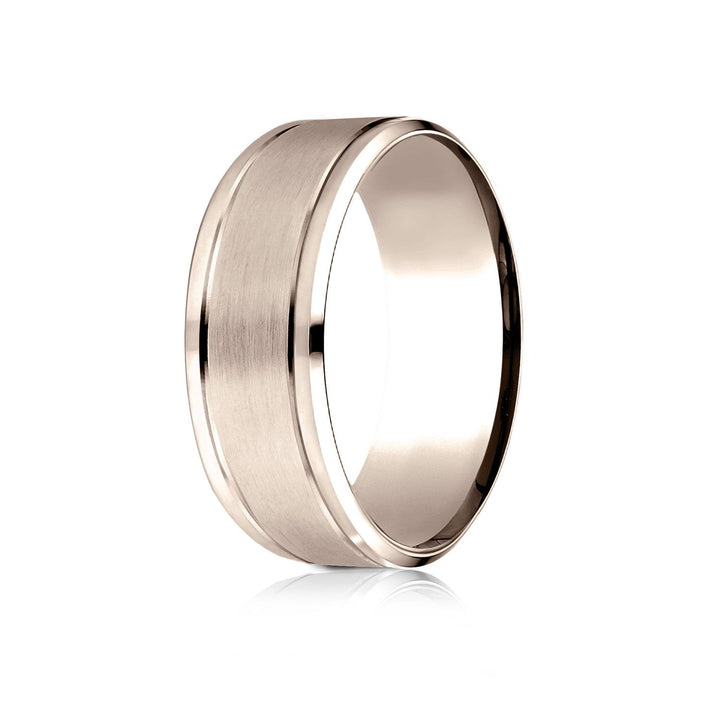 8mm Satin Finish Carved Wedding Band, in 14K Rose Gold | RockHer