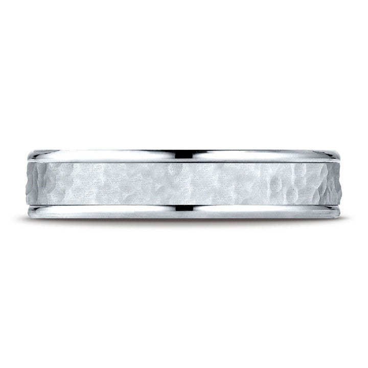 4mm Hammered Finish Carved Wedding Band, in Platinum | RockHer