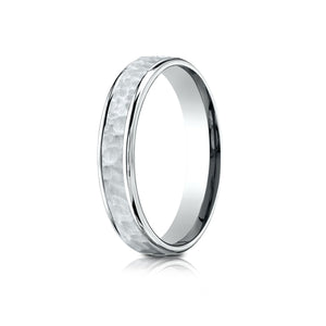 4mm Hammered Finish Carved Wedding Band, in 14K White Gold | RockHer
