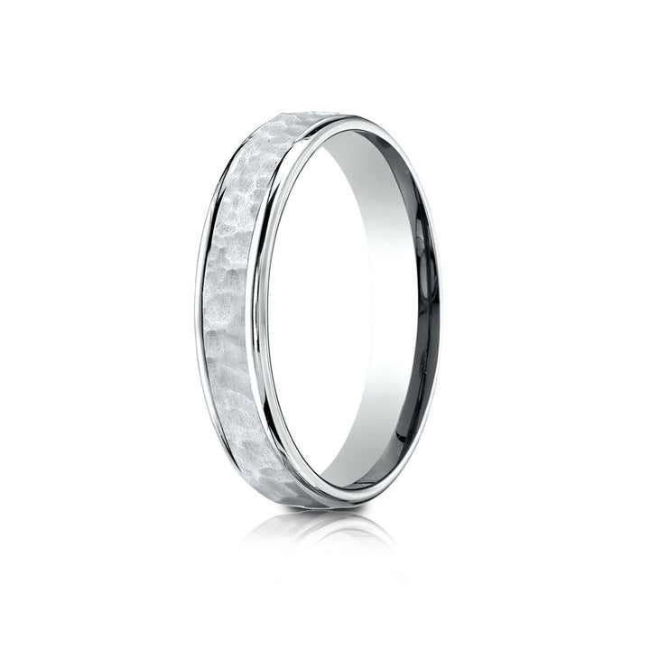 4mm Hammered Finish Carved Wedding Band, in 14K White Gold | RockHer