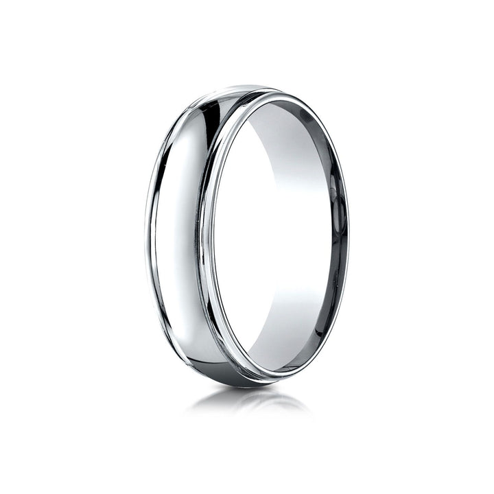 6mm High Polish Carved Wedding Band, in 14K White Gold | RockHer
