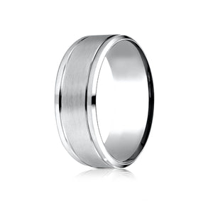 8mm Satin Finish Carved Wedding Band, in 14K White Gold | RockHer