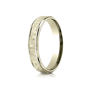 4mm Hammered Finish Carved Wedding Band, in 18K Yellow Gold | RockHer