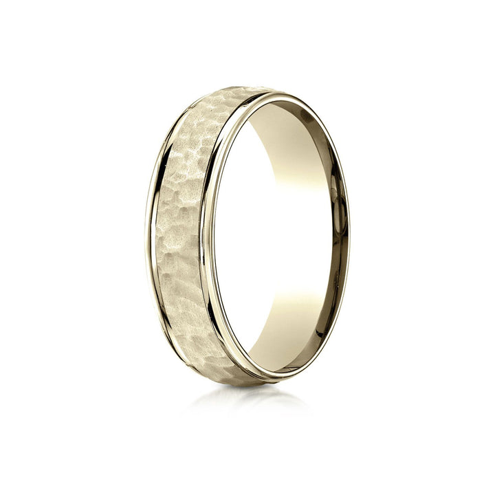 6mm Hammered Finish Carved Wedding Band, in 14K Yellow Gold | RockHer