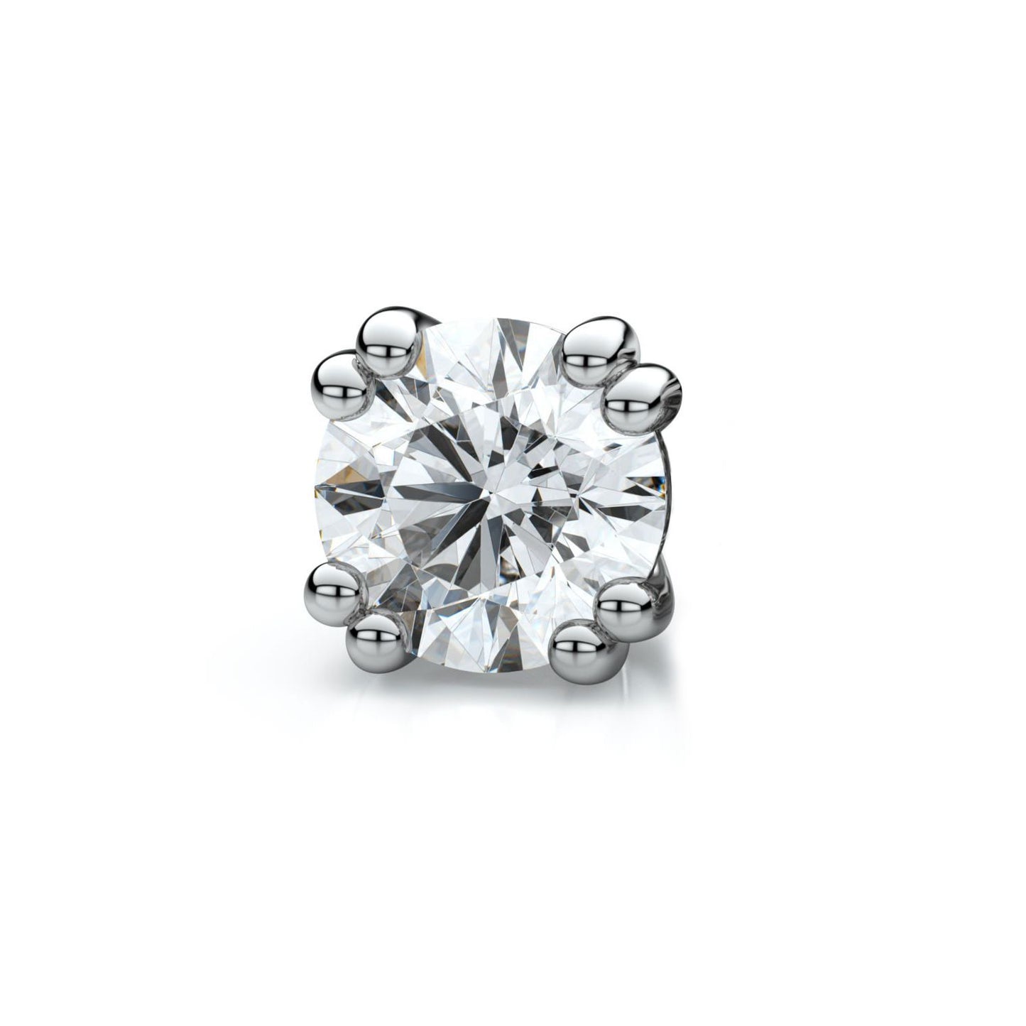 18k White Gold Double Prong Round Diamond Single Stud Earring 1.00ctw (6.5mm Ea), H-i Color, Vs Clarity