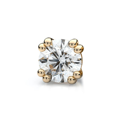 18k Yellow Gold Double Prong Round Diamond Single Stud Earring 1.00ctw (6.5mm Ea), H-i Color, Si Clarity