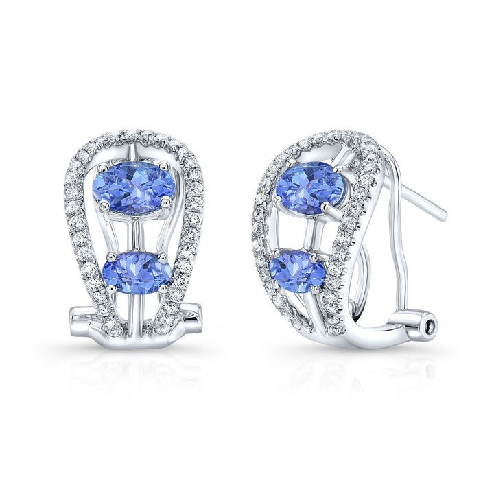 Tanzanite Round Brilliant Stud Earrings in 14K White Gold | RockHer