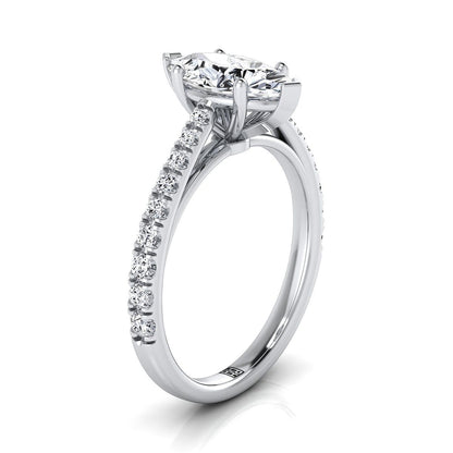 Platinum Marquise  Diamond French Pave Cathedral Style Solitaire Engagement Ring -1/4ctw