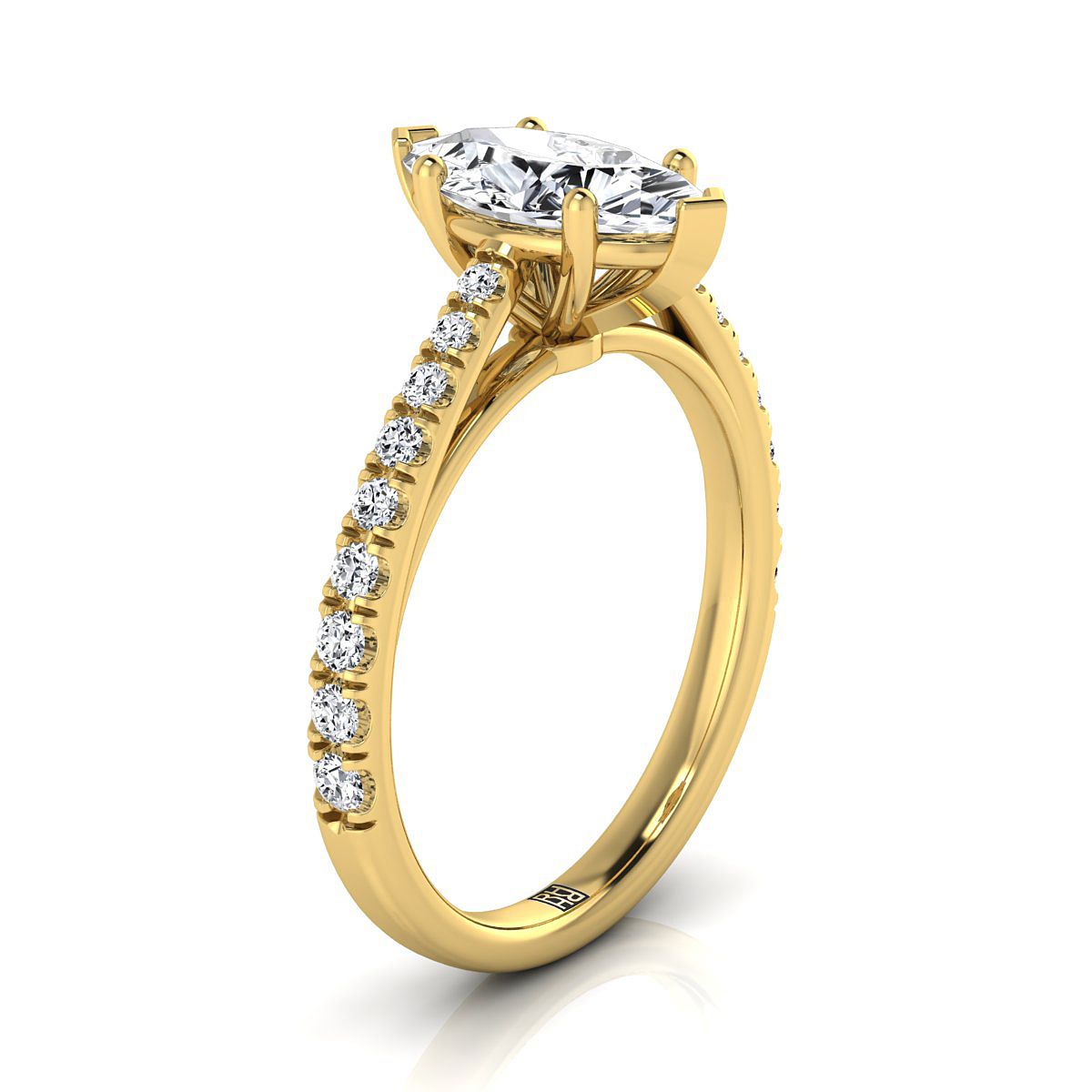 14K Yellow Gold Marquise  Diamond French Pave Cathedral Style Solitaire Engagement Ring -1/4ctw