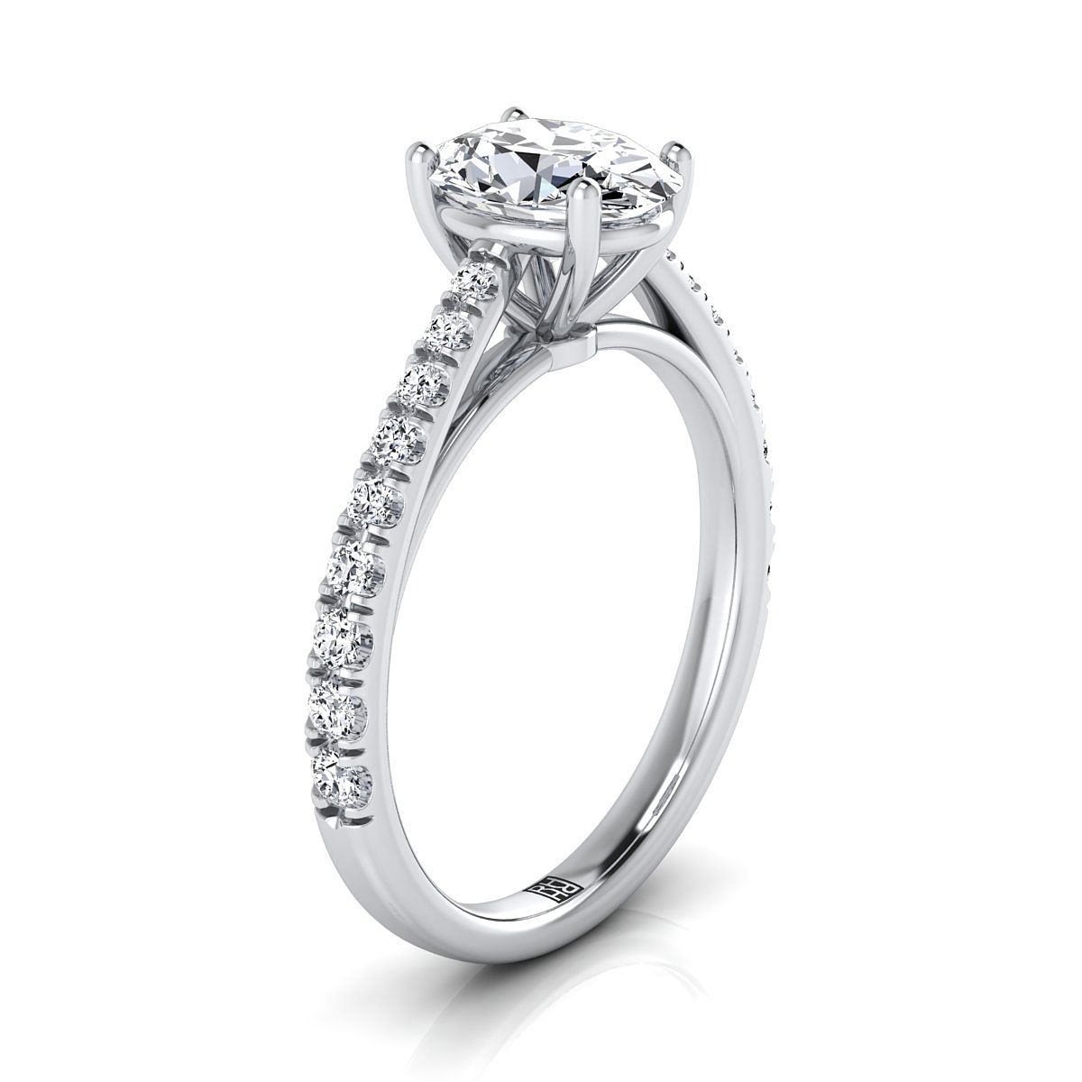 Platinum Oval Diamond French Pave Cathedral Style Solitaire Engagement Ring -1/4ctw