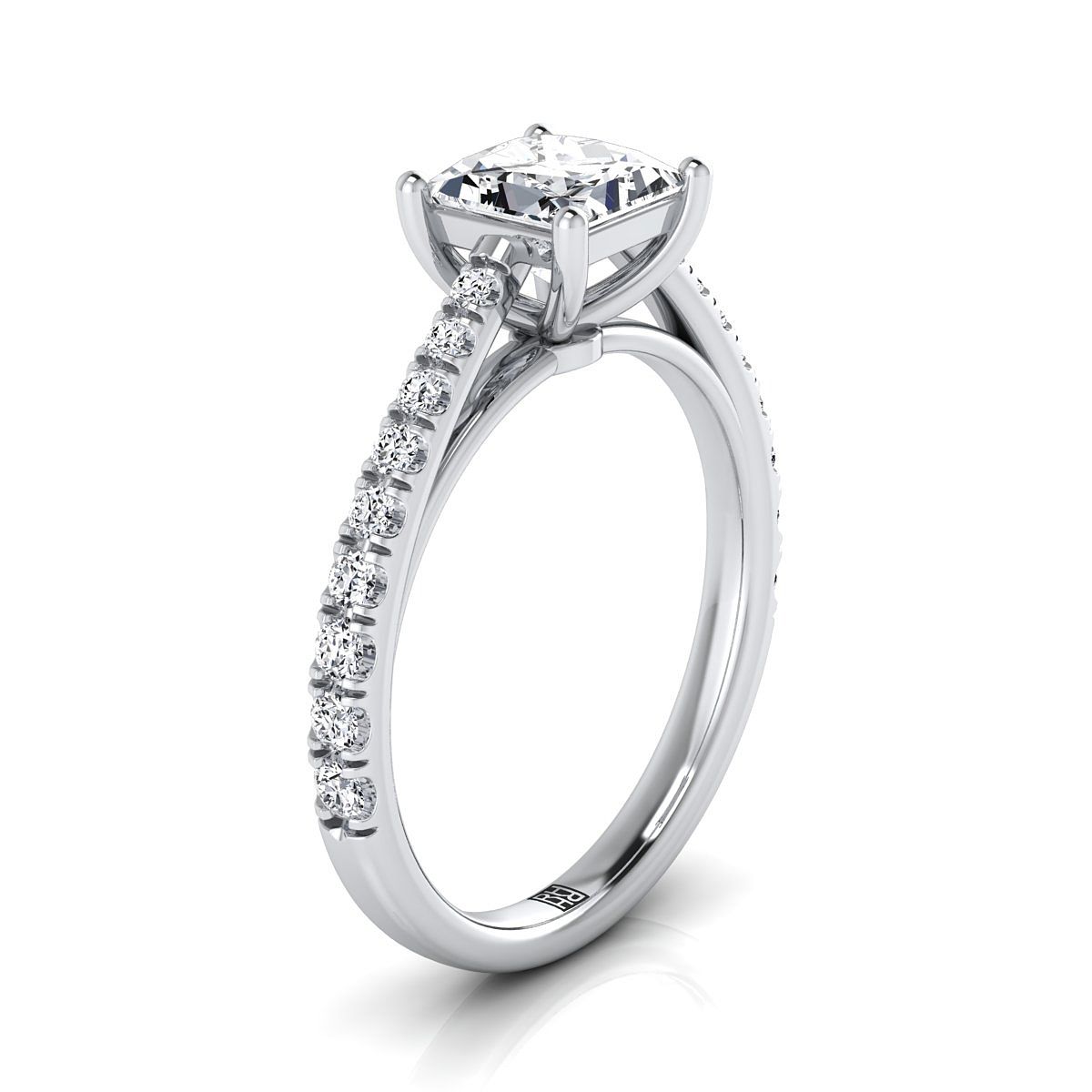 Platinum Princess Cut Diamond French Pave Cathedral Style Solitaire Engagement Ring -1/4ctw