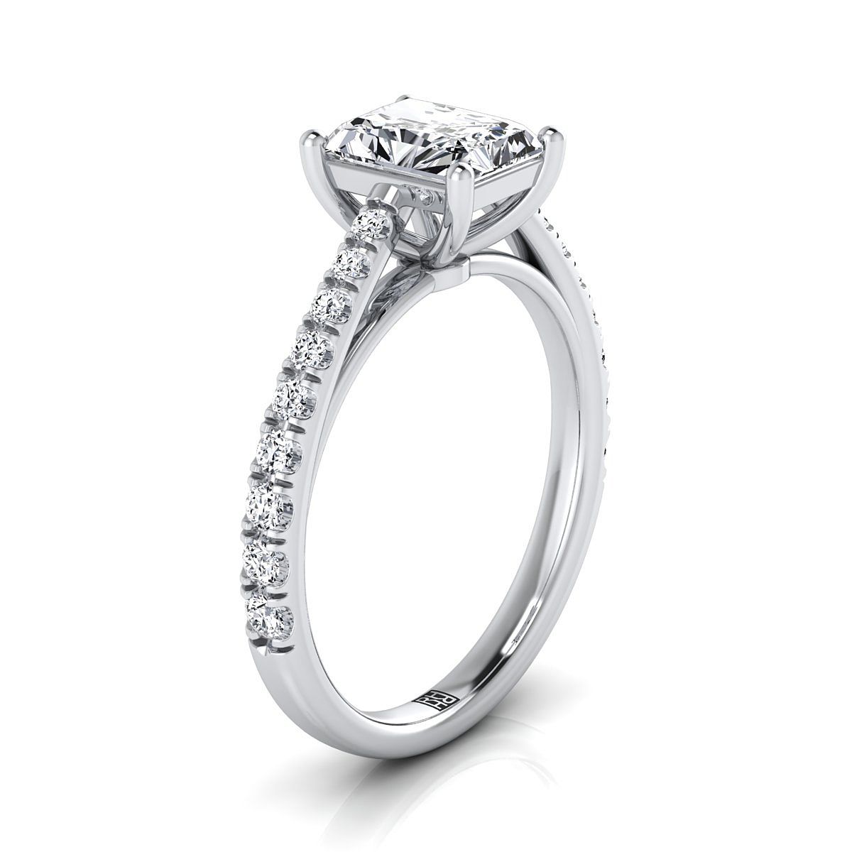 Platinum Radiant Cut Center Diamond French Pave Cathedral Style Solitaire Engagement Ring -1/4ctw
